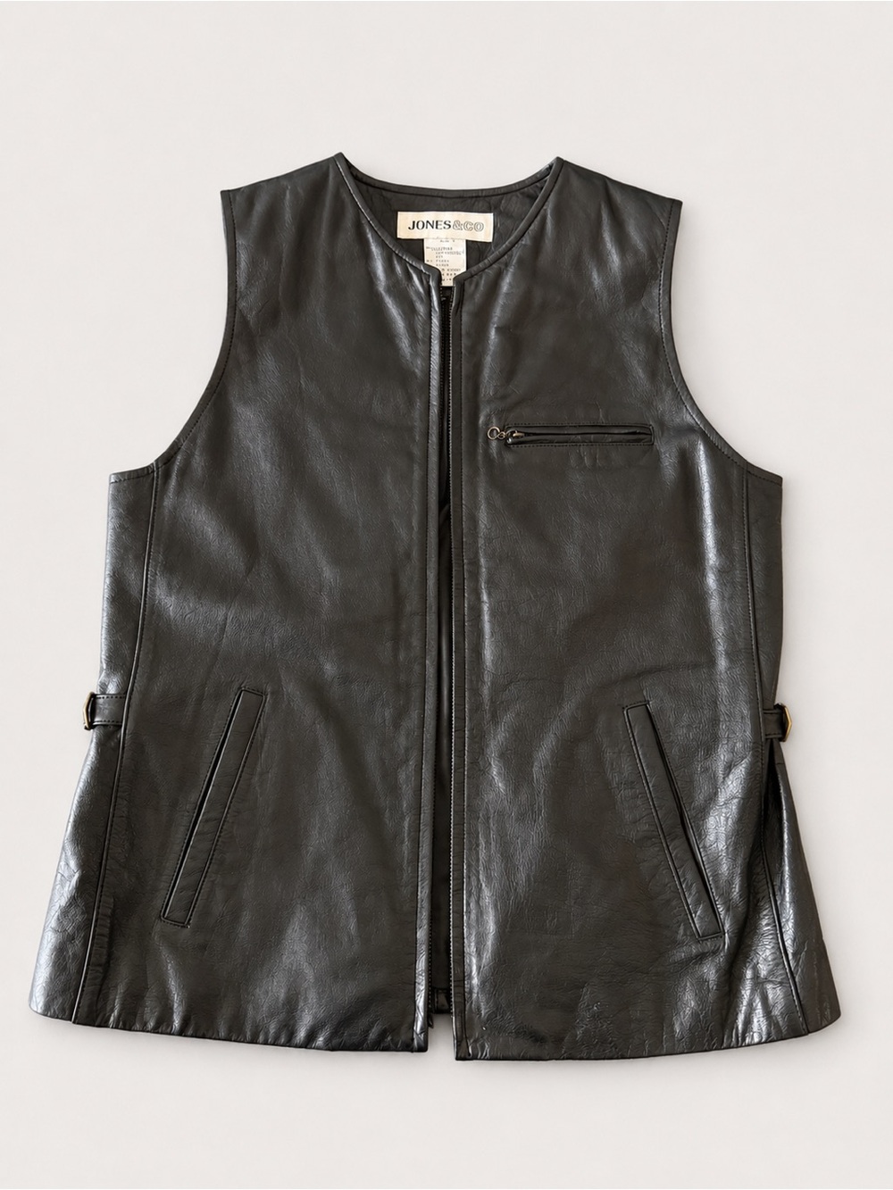 Jones New York Black Leather Zip Vest
